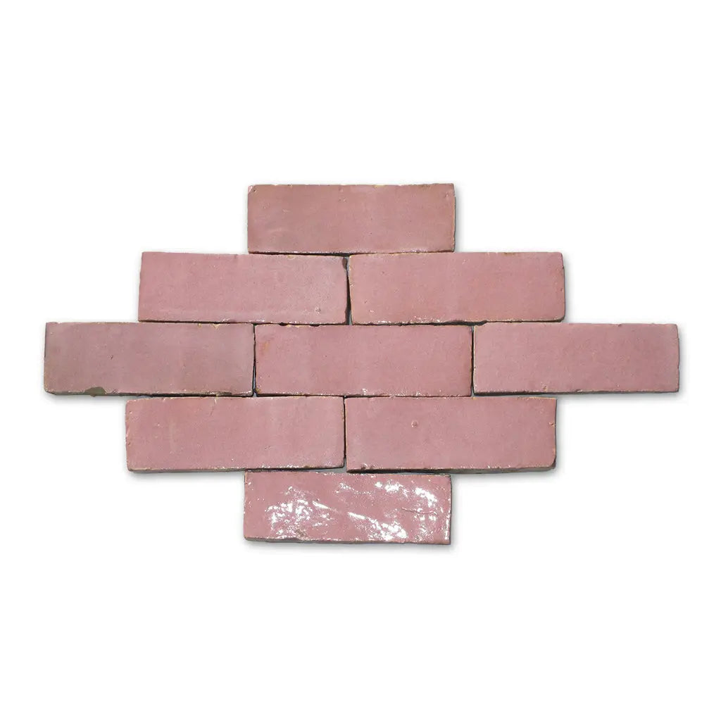 Agadir flammed pink handmade Bejmat tiles in brick bond layout – Moroccan Zellige tiles