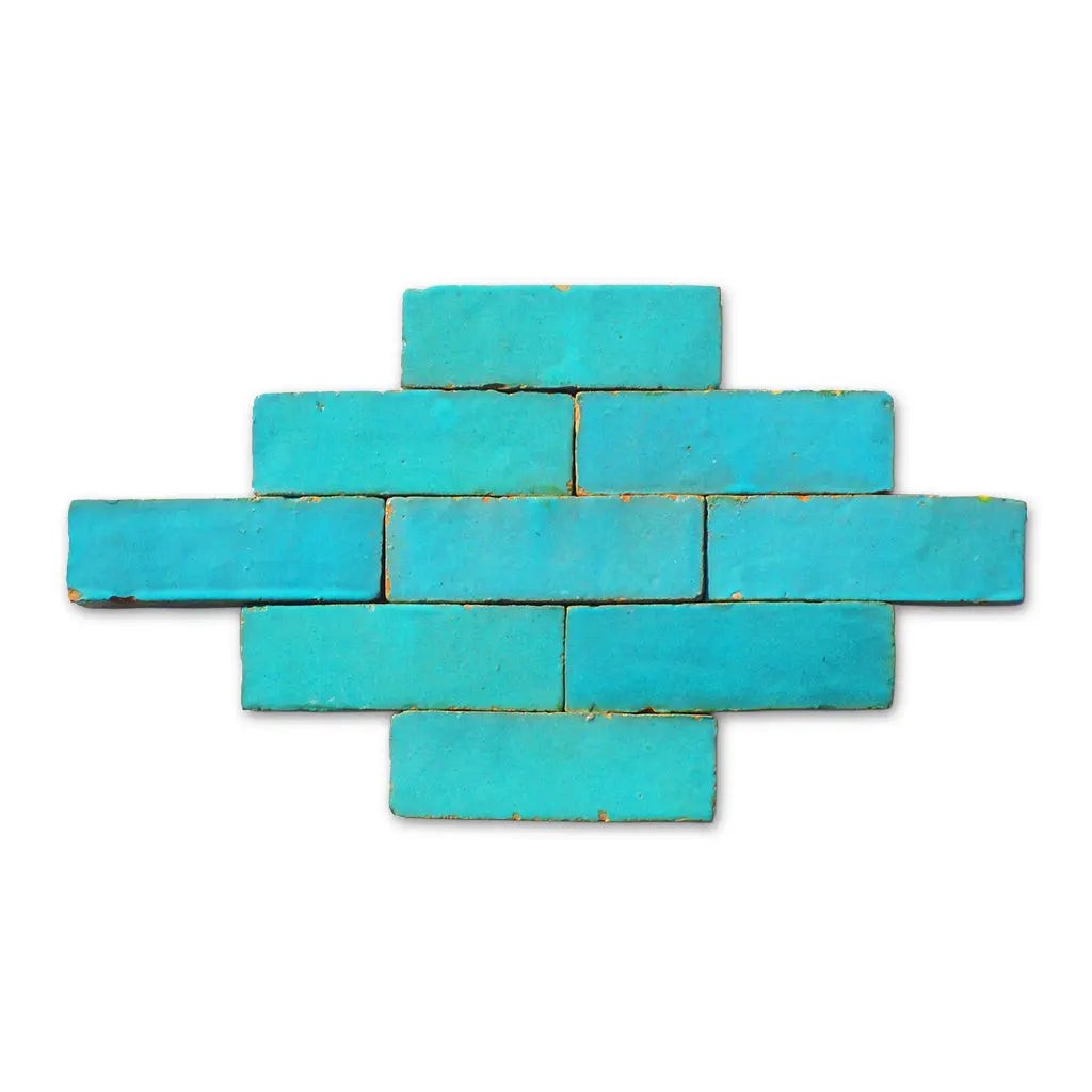 Al Hoceima mint green handmade Bejmat tiles in brick bond layout – Moroccan Zellige tiles
