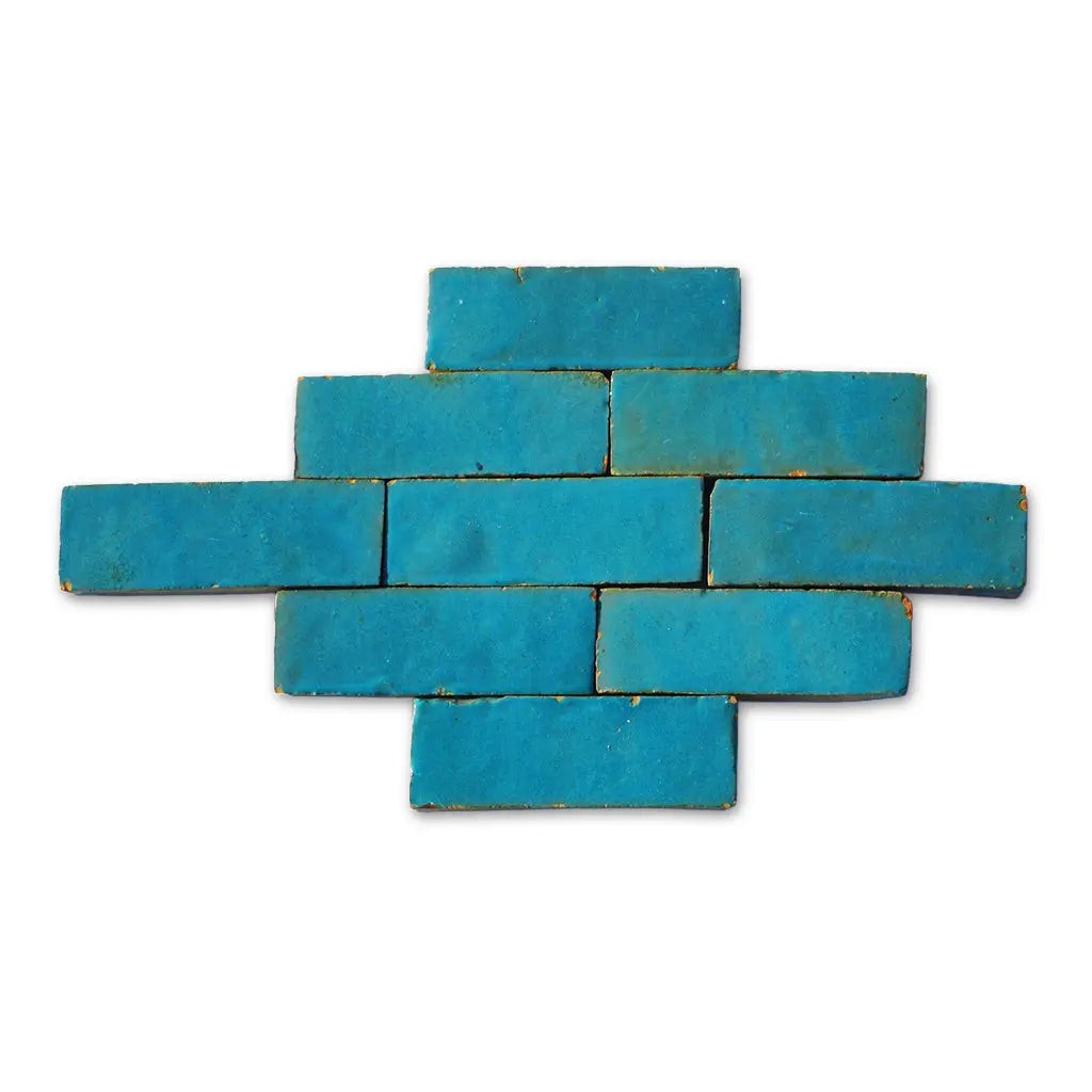 Atlas petrol blue glossy handmade Bejmat tiles in brick bond layout – Moroccan Zellige tiles