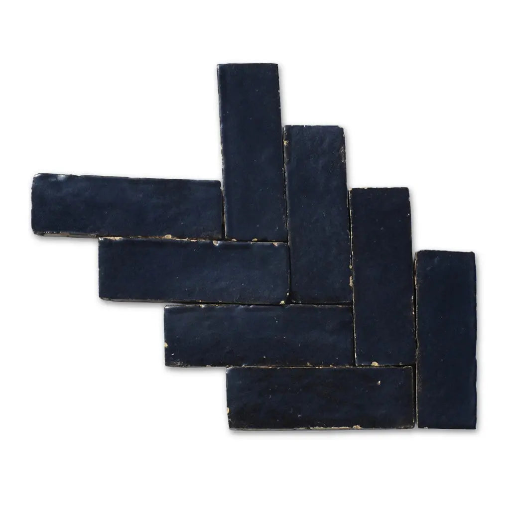 Handmade Rabat black matt zellige tiles in herringbone pattern – Moroccan terracotta tiles