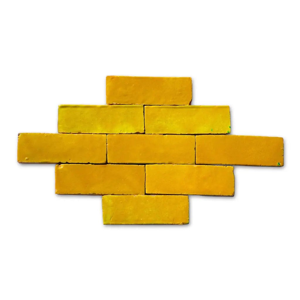 Dakhla yellow Bejmat tiles in brick bond pattern – handmade Moroccan Zellige tiles