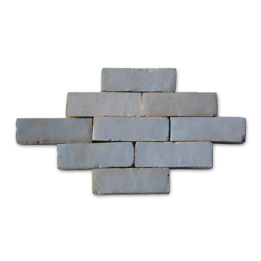 Fez light blue Bejmat tiles in brick bond pattern – handmade Moroccan Zellige tiles