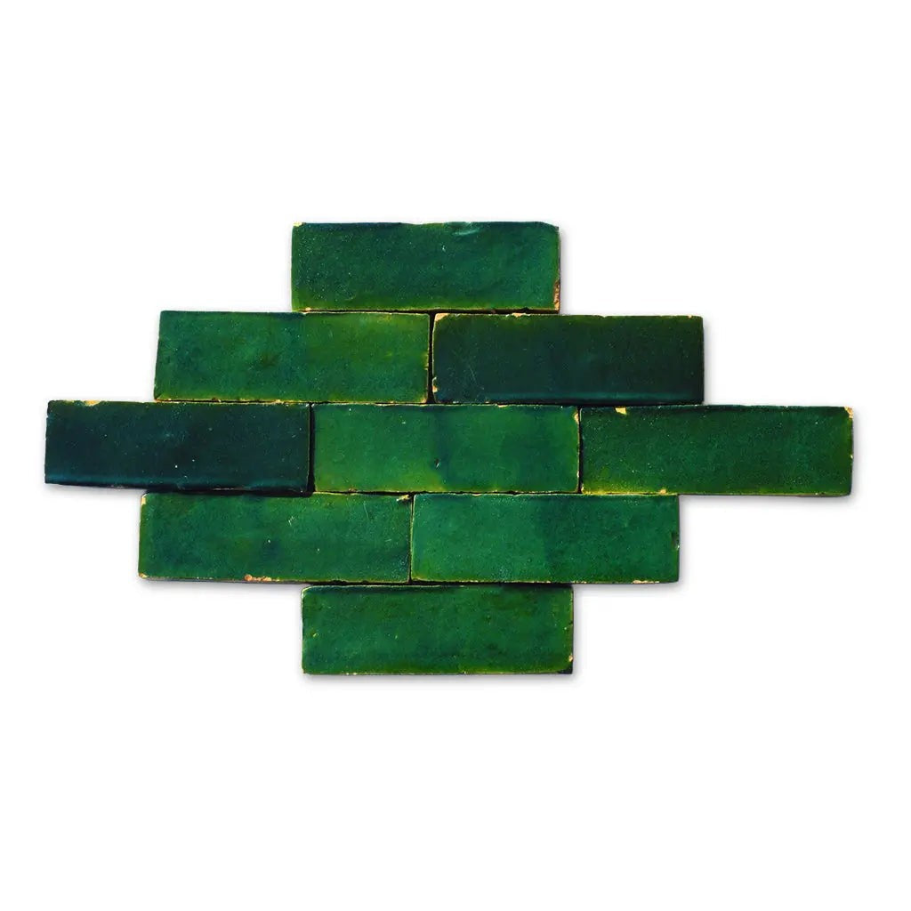 Handcrafted Zug Dark Olive Moroccan Bejmat tiles – horizontal layout