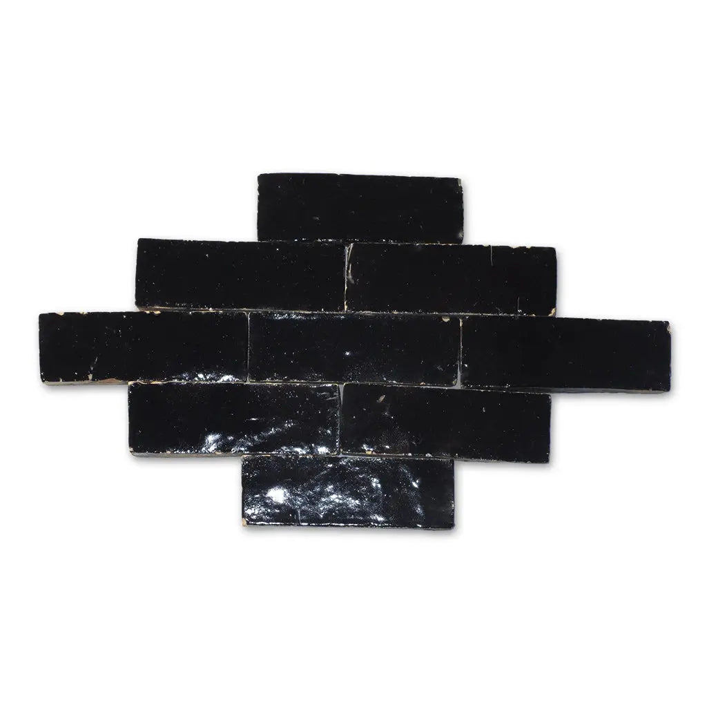 Handmade Rabat Black Glossy Bejmat for architectural wall design – Moroccan Zellige tiles