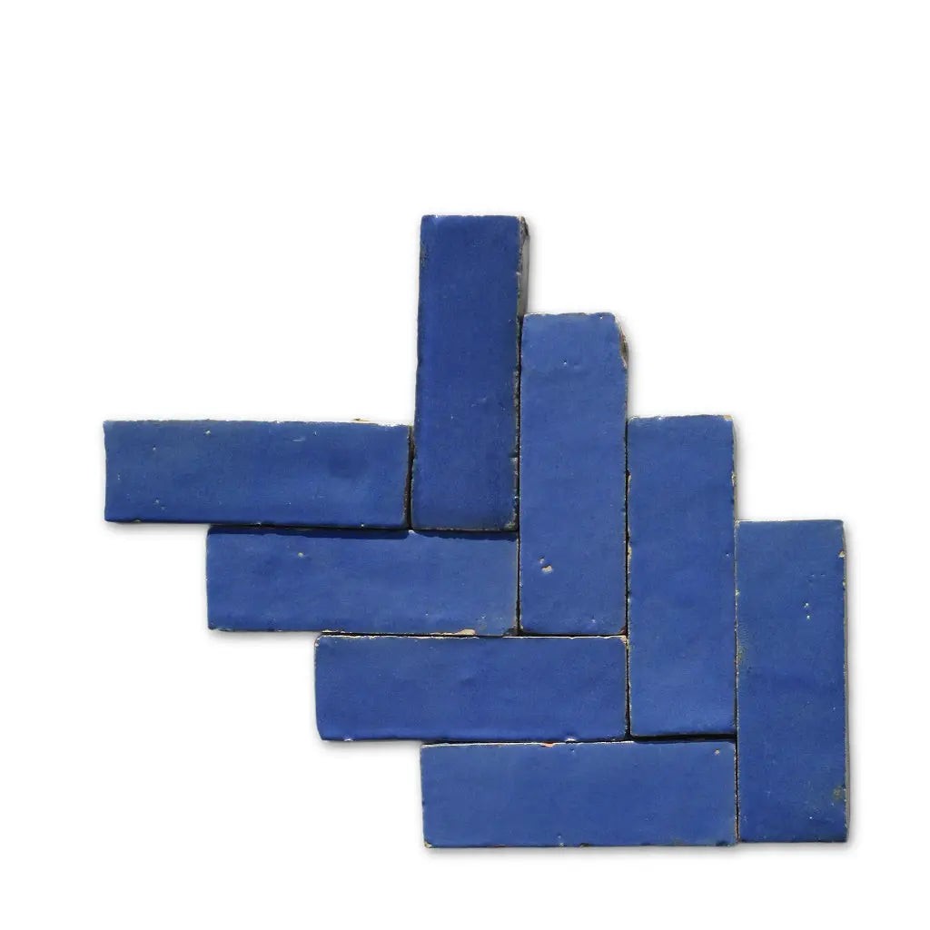 Ifrane lavender blue Bejmat tiles in herringbone layout – handmade Moroccan Zellige tiles