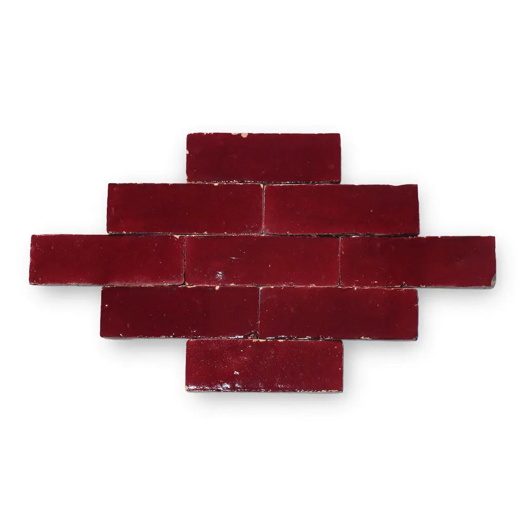 Marrakech red Bejmat tiles in brick bond pattern – handmade Moroccan Zellige tiles