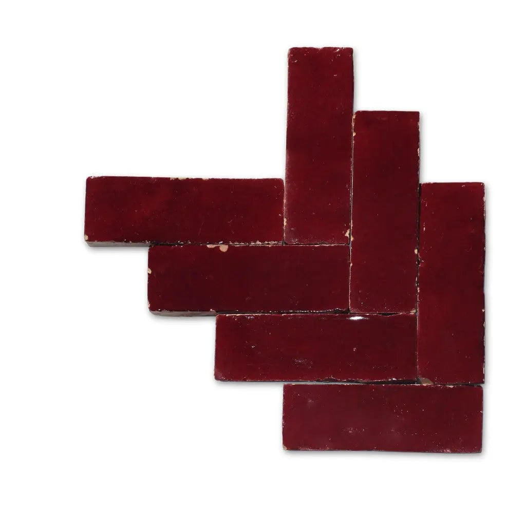 Marrakech red handmade Bejmat tiles in herringbone layout – Moroccan Zellige