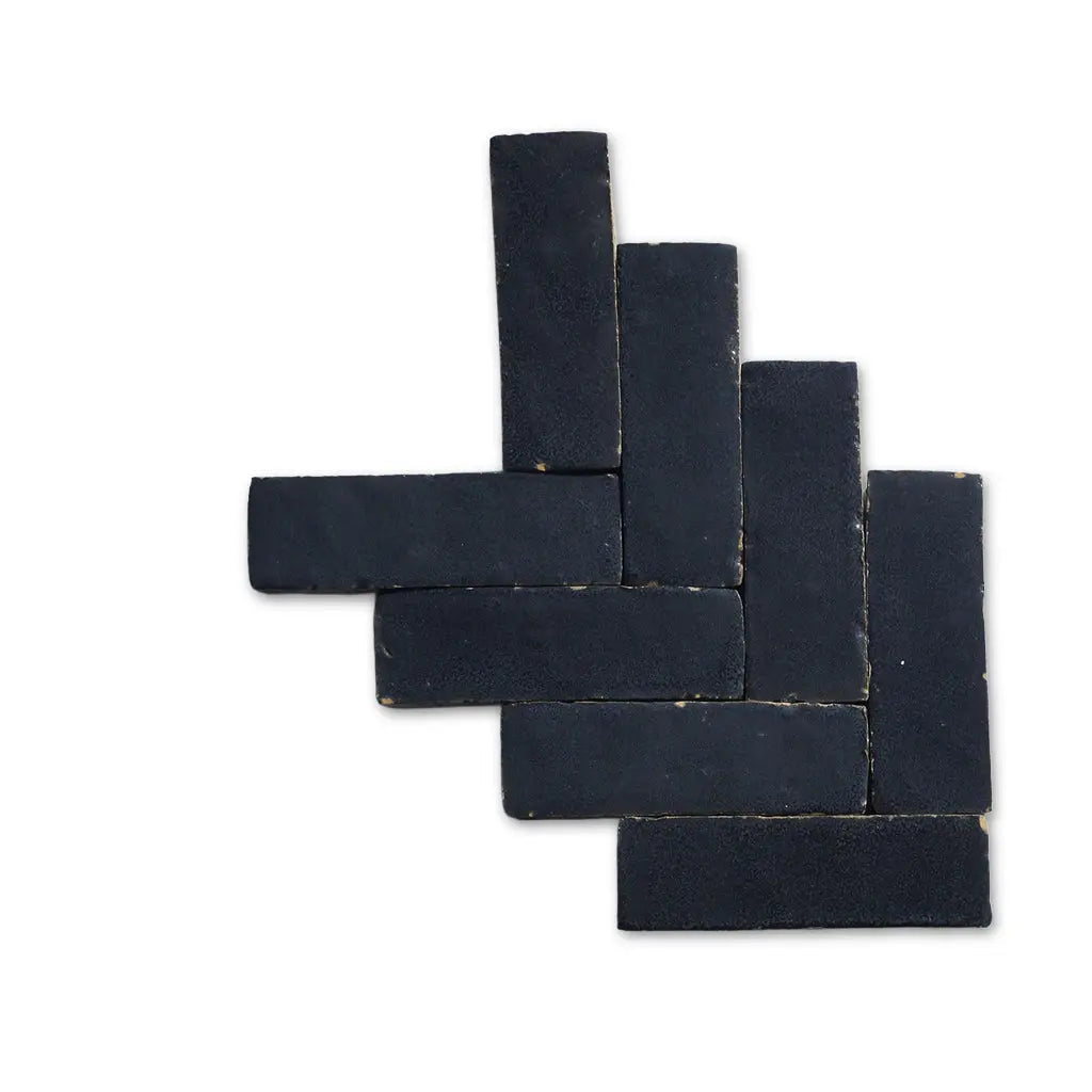 Melilla metal grey Bejmat tiles in herringbone layout – handmade Moroccan Zellige tiles