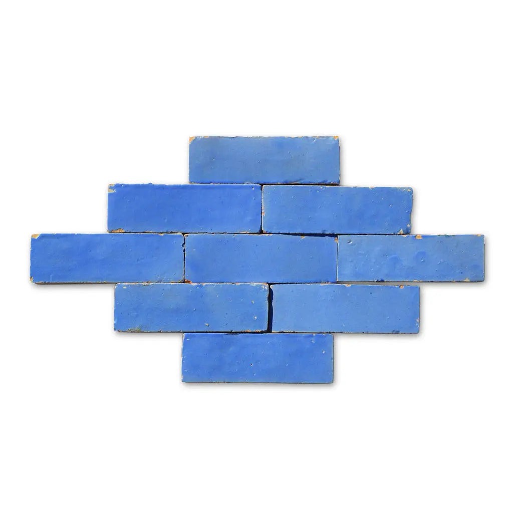 Mijek Light Blue Moroccan Bejmat tiles arranged in brick pattern