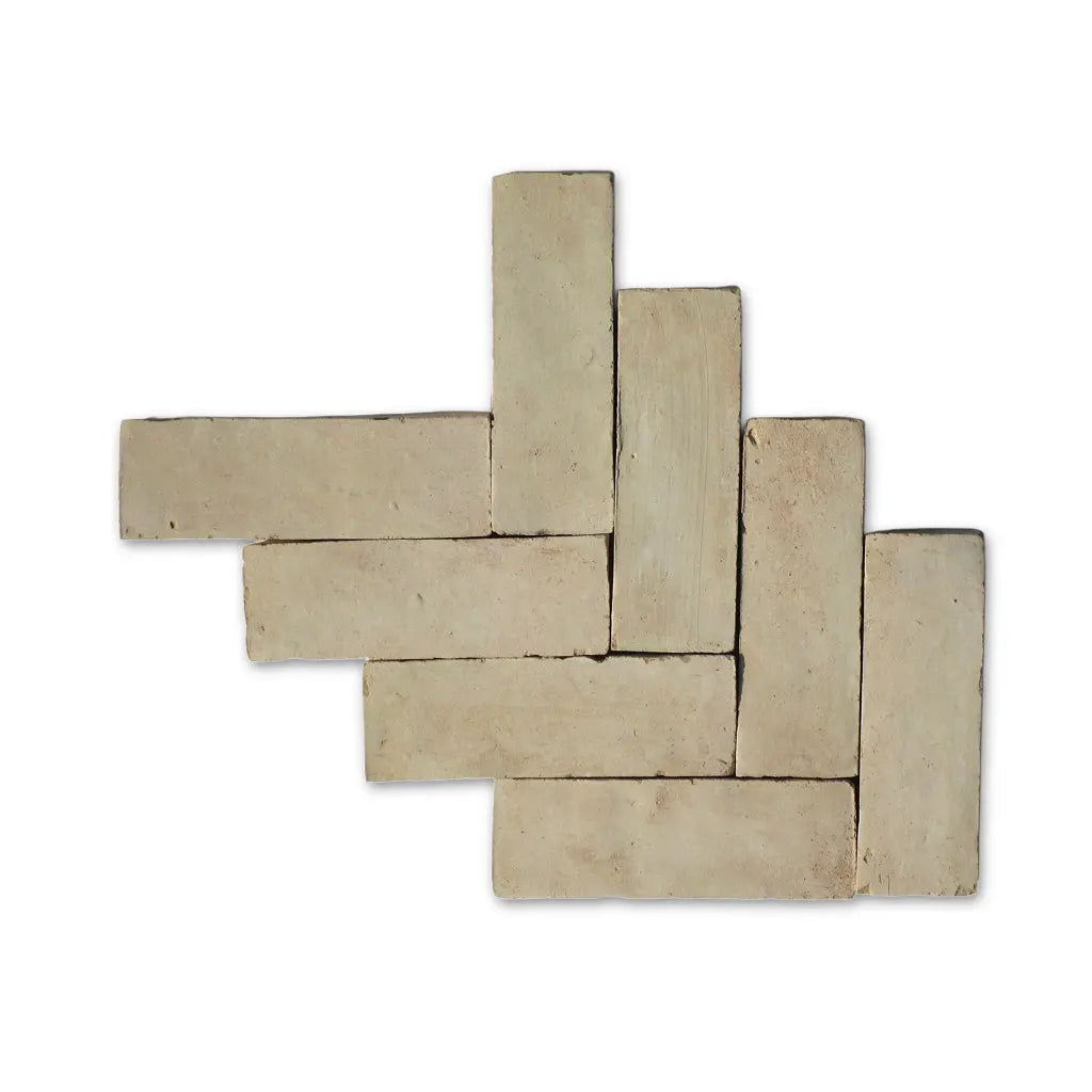 Natural Clay Bejmat tiles in herringbone pattern – traditional Moroccan craftsmanship