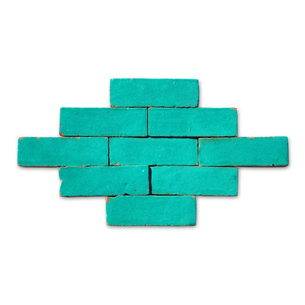 Ouarzazate green handmade Bejmat tiles in brick bond layout – Moroccan Zellige tiles