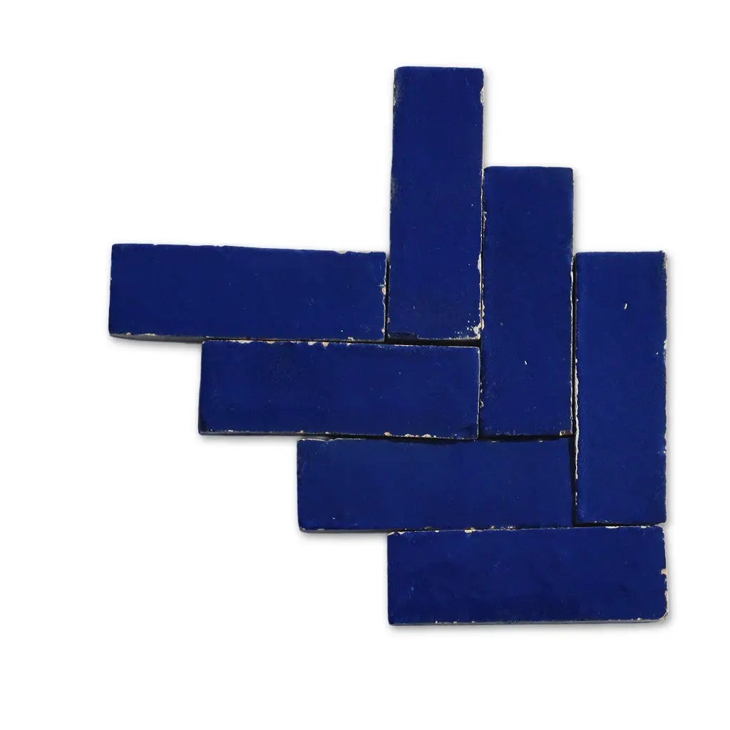 Tanger dark blue handmade Bejmat tiles in herringbone layout – Moroccan Zellige tiles