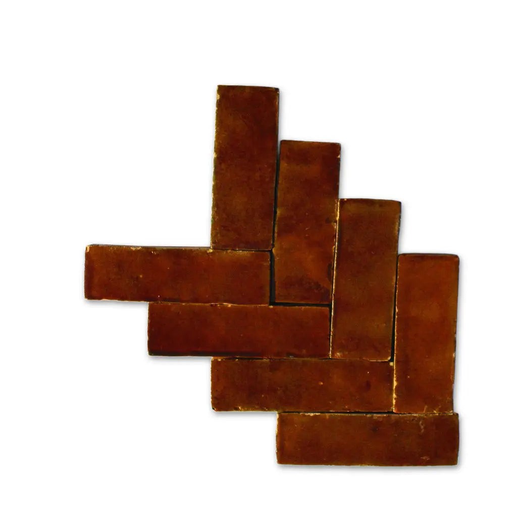 Taza tagine brown handmade Bejmat tiles in herringbone layout – Moroccan Zellige tiles