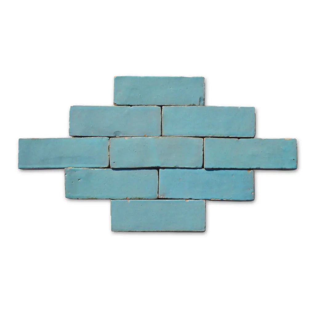 Zagora green white Bejmat tiles in brick bond pattern – handmade Moroccan Zellige tiles