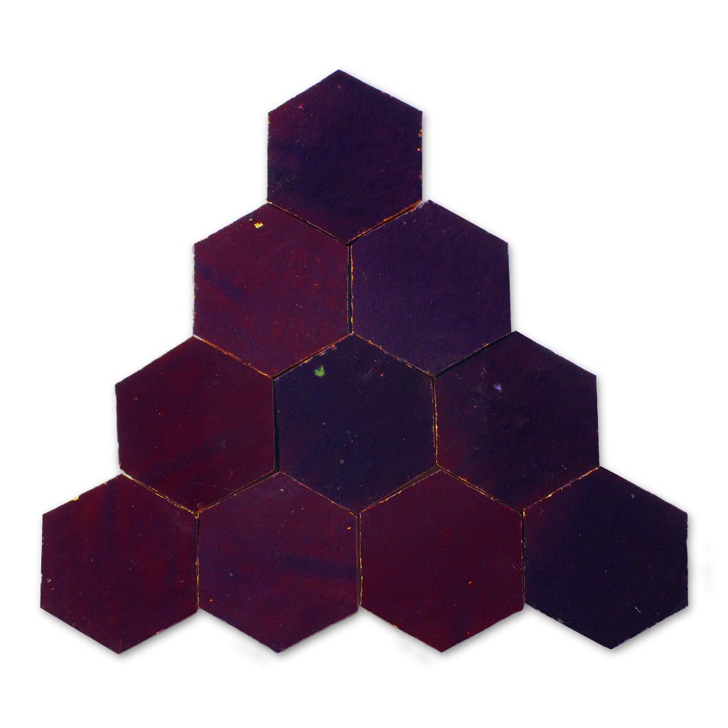 Hexagonal tiles arranged in a pyramid formation on a white background