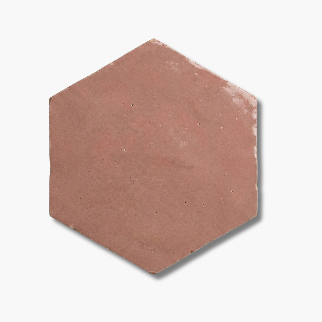 Hexagonal terracotta tile on a white background