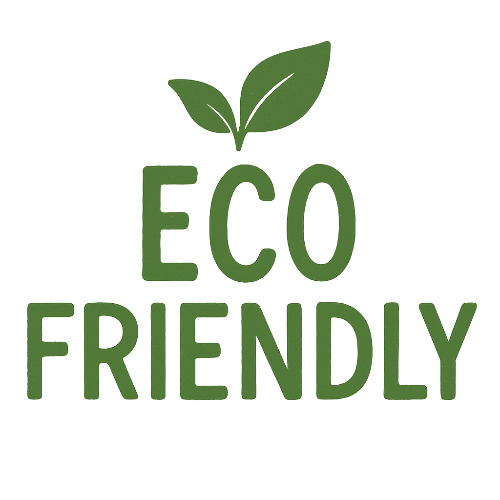 Eco-friendly logo with green leaves on a white background

