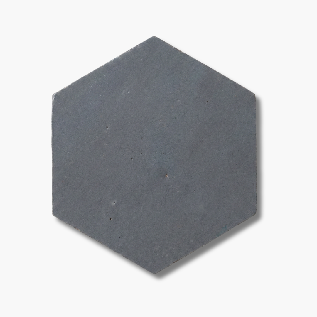 Hexagonal tile with a dark gray color on a white background