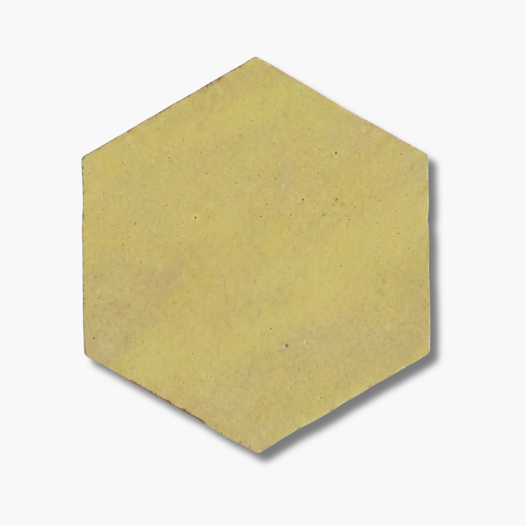 Hexagonal yellow tile on a white background
