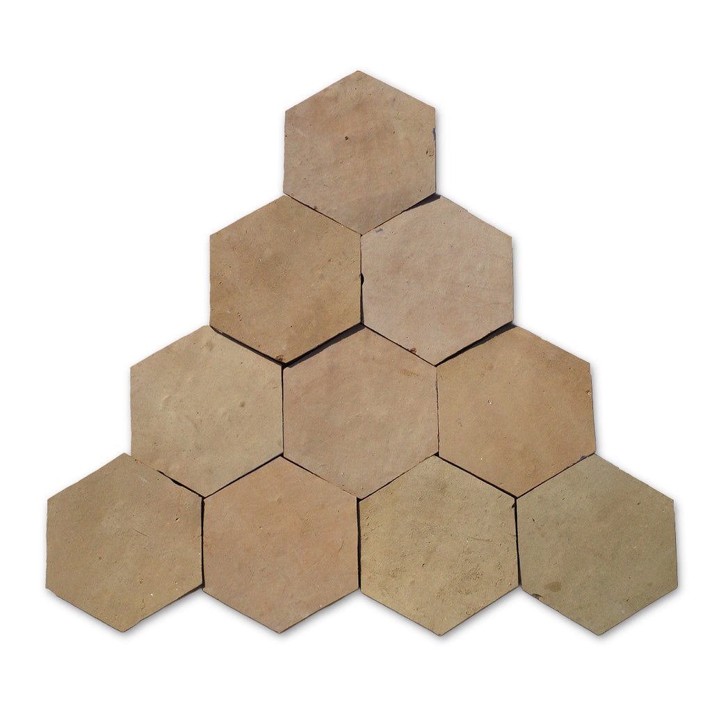 Hexagonal tiles arranged in a pyramid formation on a white background